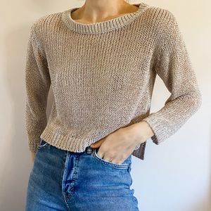 Beige Cream Knit Open Back Wide Neck Sweater | S
